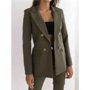 Double-Breasted Lapel Collar Blazer